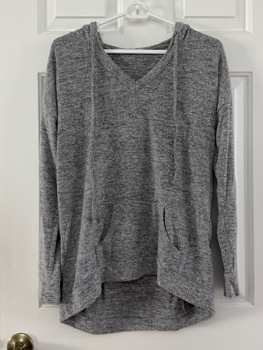 Theo and Spence Cozy Gray V-Neck Hoodie Pullover